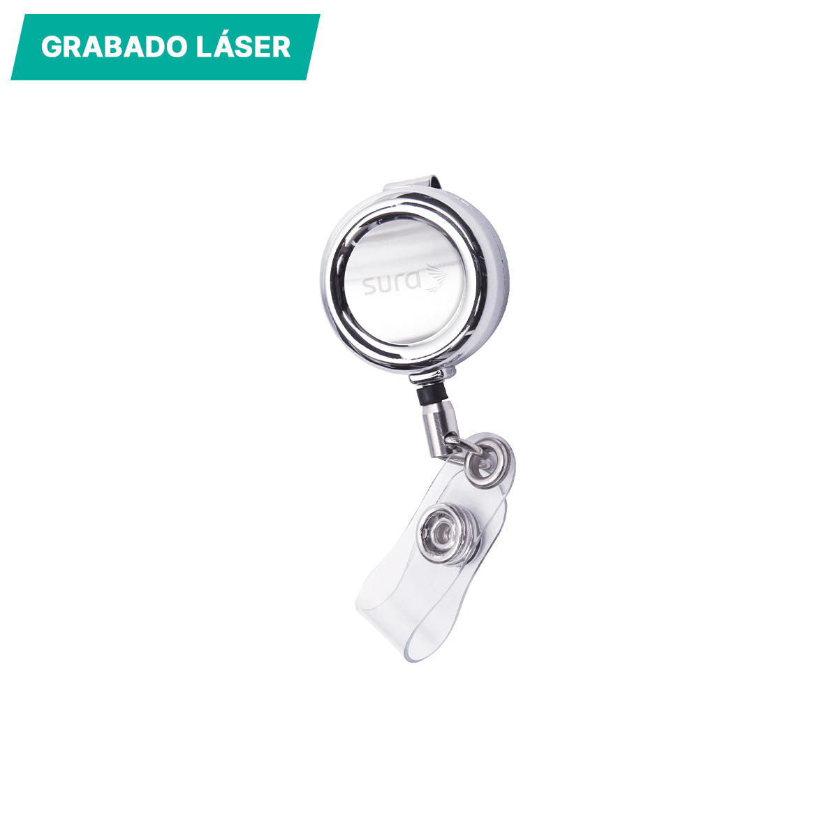 Porta gafete metálico.